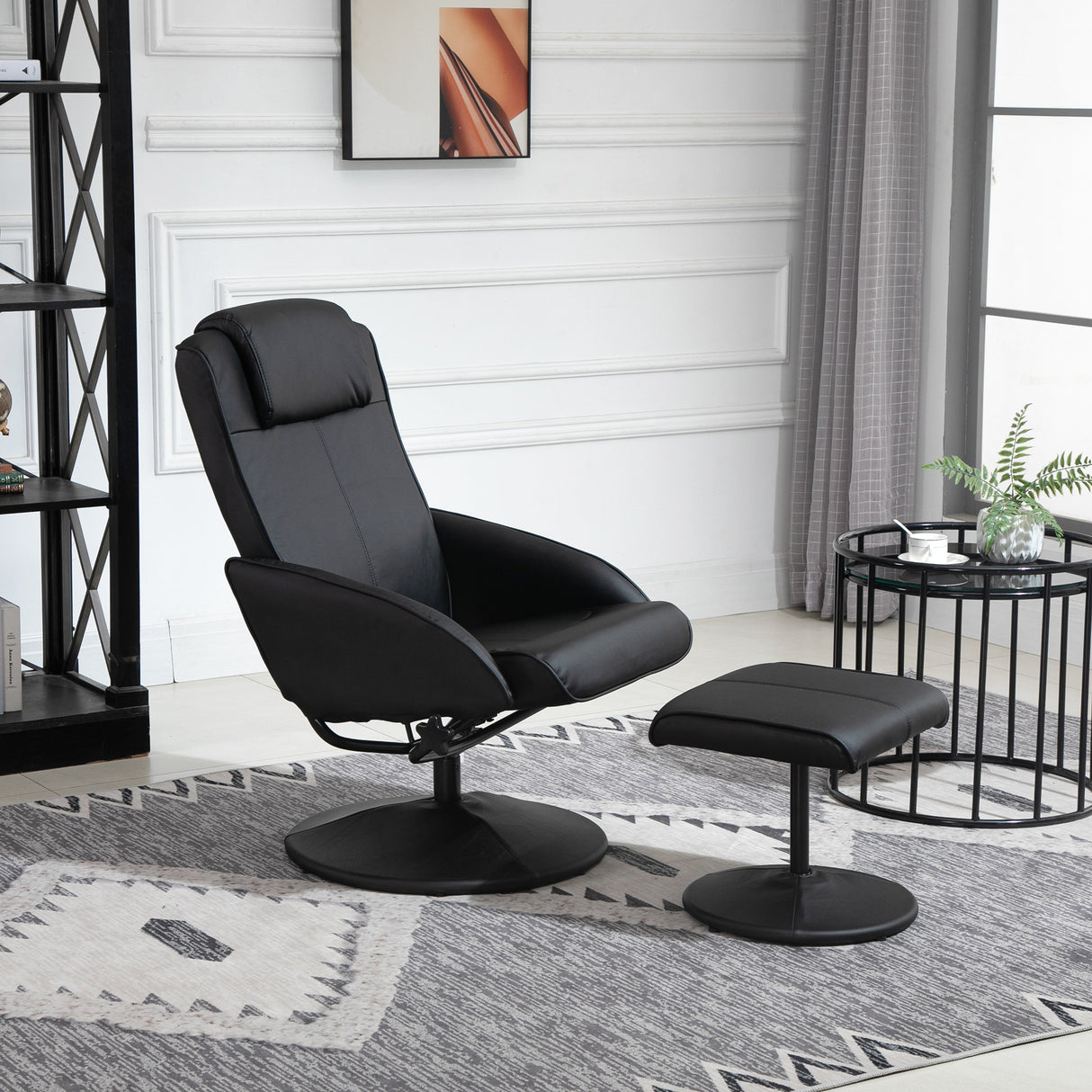easycomfort easycomfort poltrona relax reclinabile con pouf poggiapiedi abbinato e rivestimento in finta pelle nero
