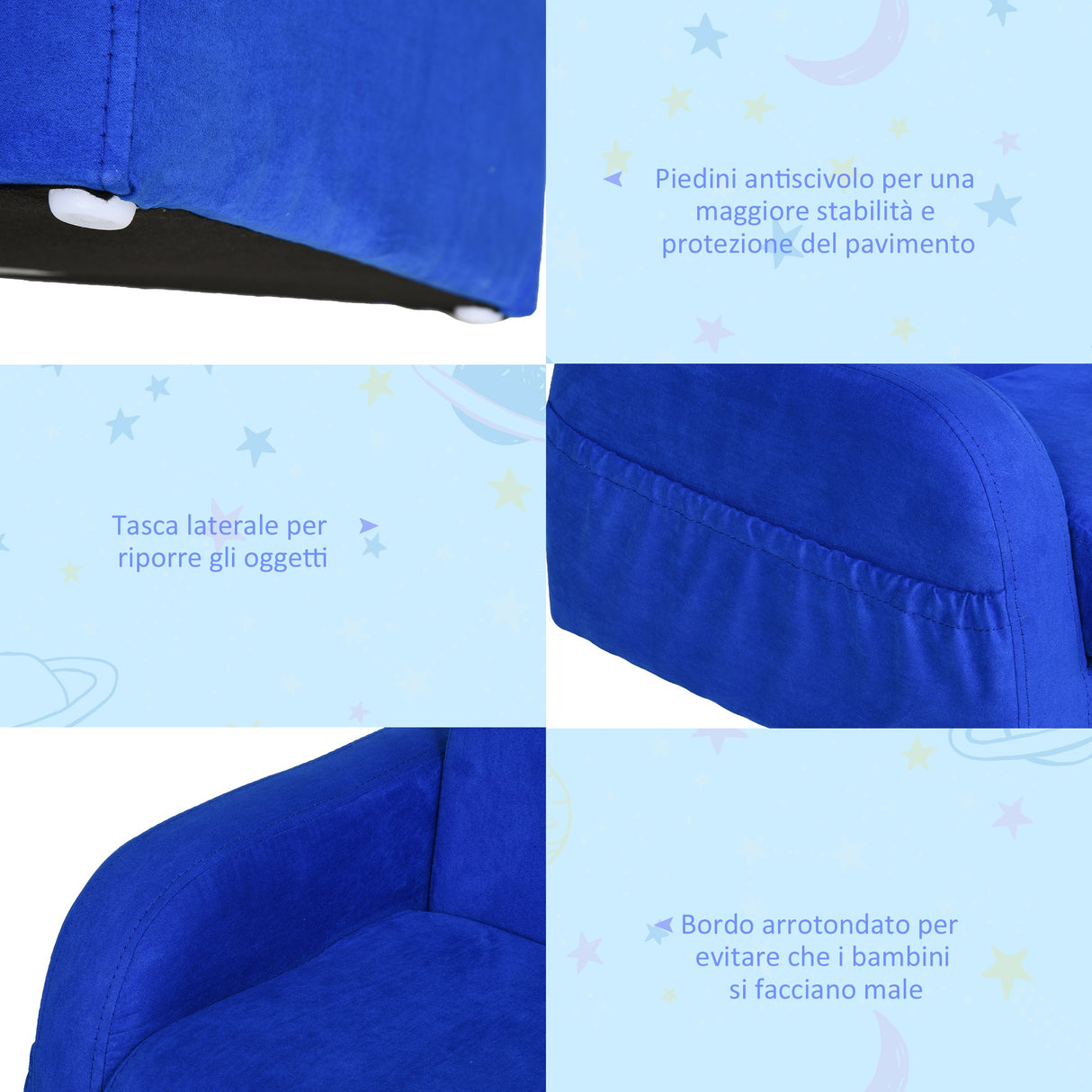 easycomfort easycomfort poltroncina letto 2 in 1 per cameretta bambini con imbottitura e rivestimento flanella blu max 65 kg 47x45x38cm