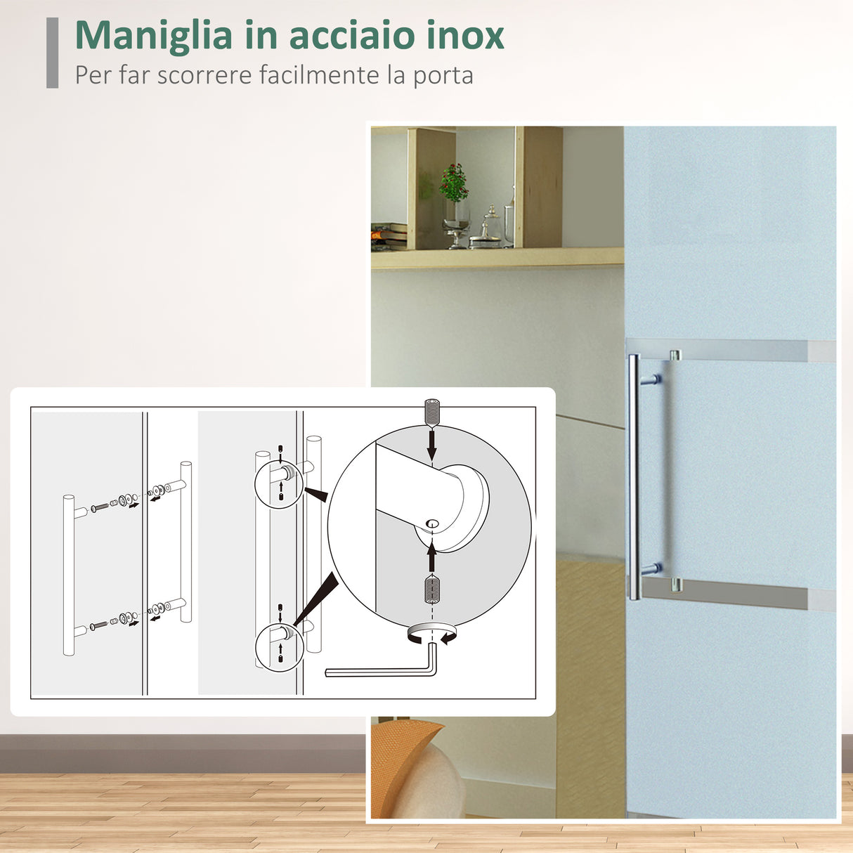 easycomfort easycomfort porta scorrevole interna in vetro smerigliato e satinato con binario b2 e maniglia per bagno cucina studio vetro 205x 102 5x 08cm ean 8055776910413