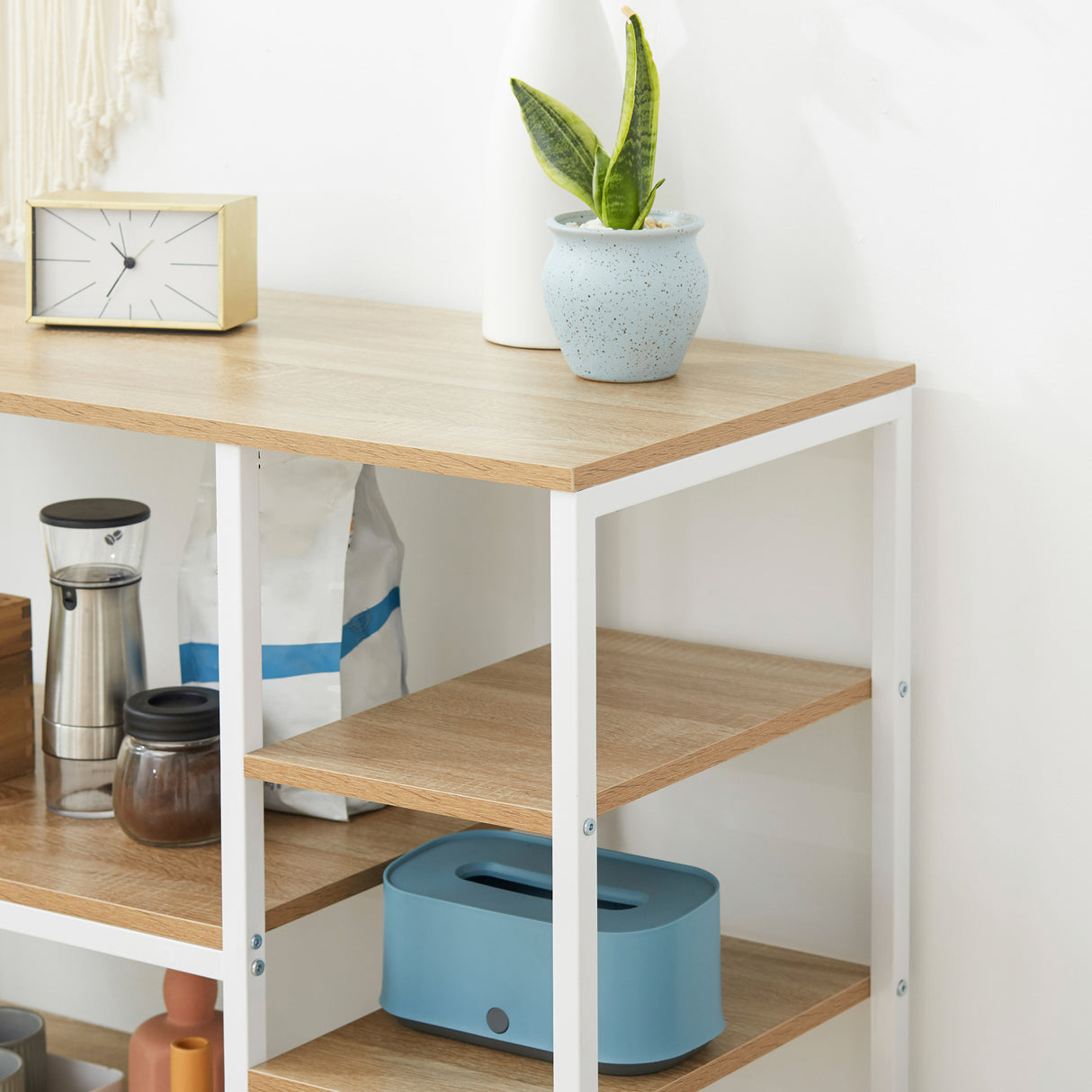 easycomfort easycomfort scaffale da cucina basso salvaspazio stile industriale mobiletto con 7 ripiani per cucina in metallo e legno 90x40x95cm bianco