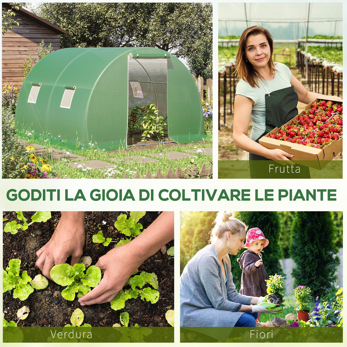 easycomfort easycomfort serra a tunnel da esterno 3x3x2m con copertura in pe porta con cerniera e 4 finestre verde