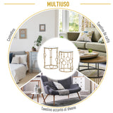 easycomfort easycomfort set 2 pezzi tavolini da caffe design elegante con motivi a cerchio metallo e vetro temperato 41x57cm 36x51cm oro ean 8055776910697