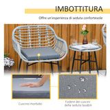 easycomfort easycomfort set mobili da giardino in rattan pe con 2 sedie e tavolino con ripiano in vetro grigio