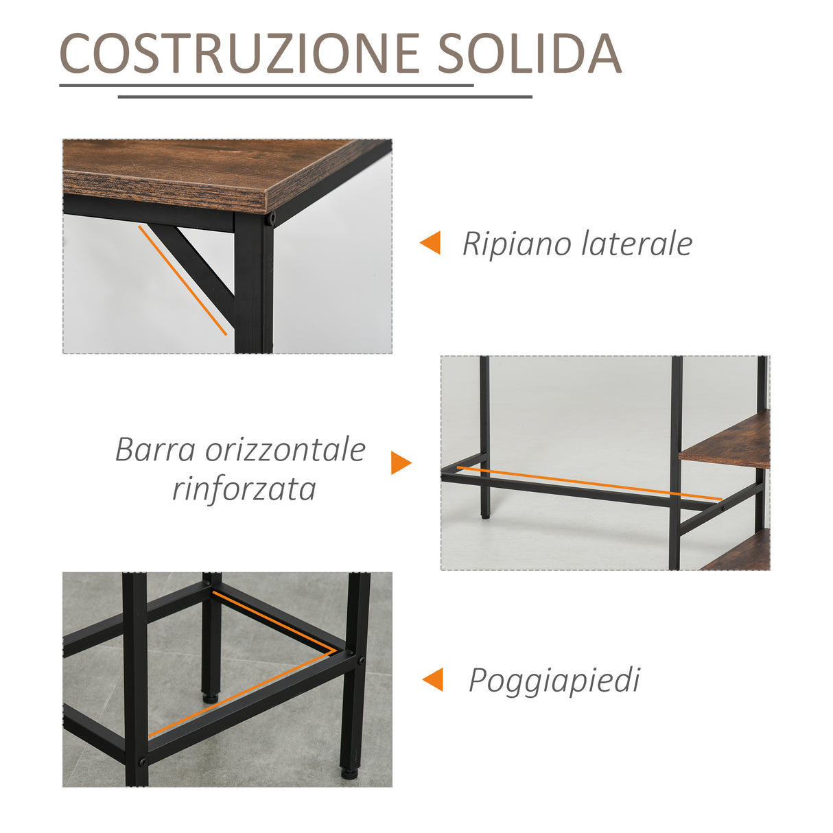 easycomfort easycomfort set tavolo alto con 2 sgabelli e scaffale stile industriale in metallo e legno arredamento moderno bar e cucina marrone rustico ean 8054144139098