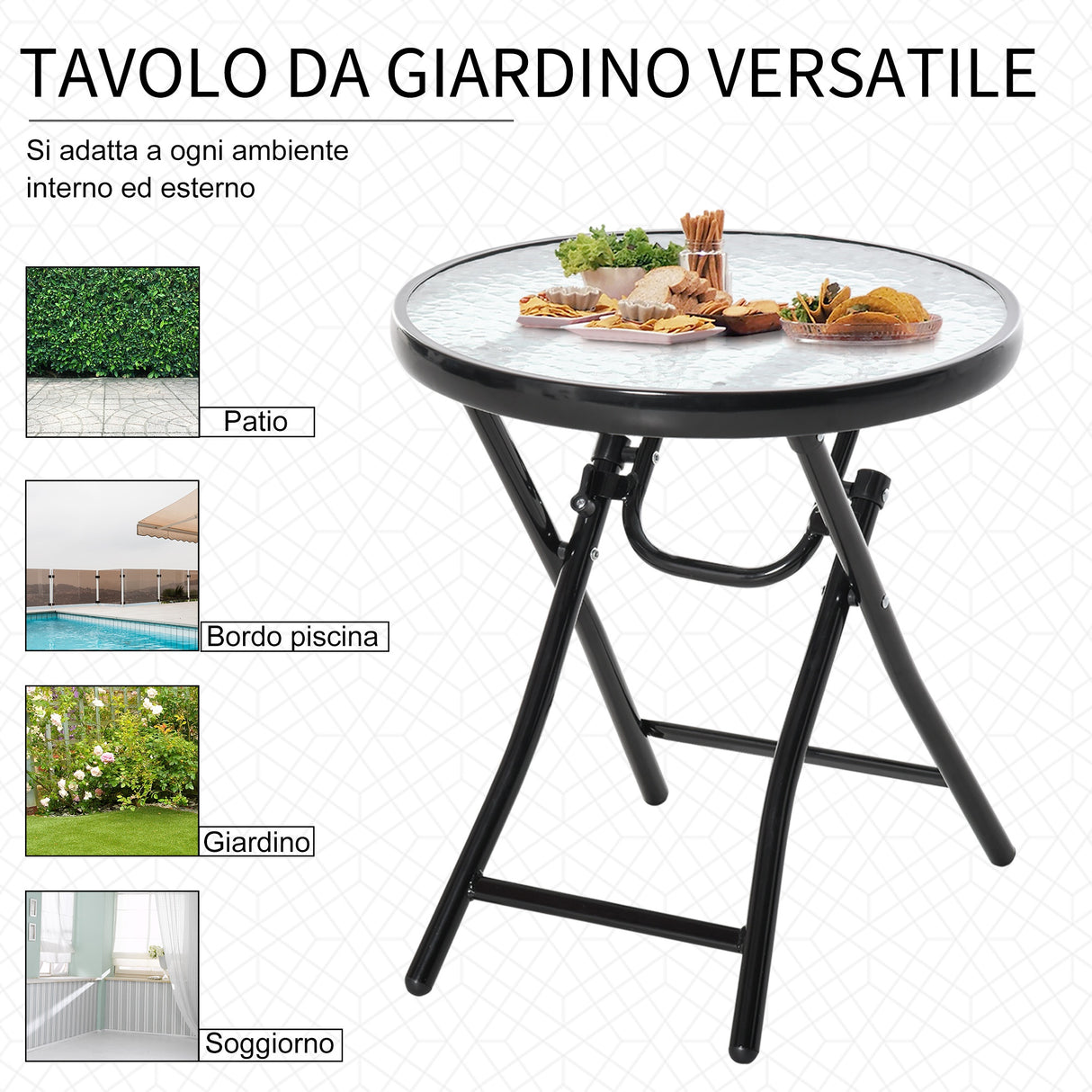 easycomfort easycomfort tavolo da giardino pieghevole in metallo tavolino da giardino piccolo con ripiano in vetro e blocco di sicurezza 45x50cm nero ean 8054111843188