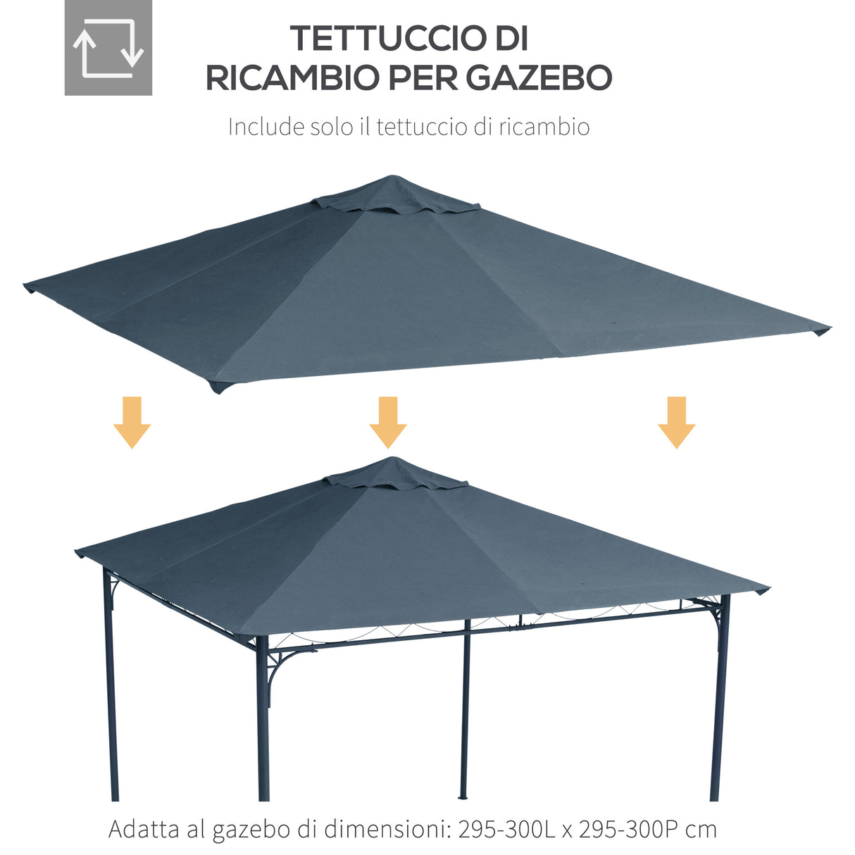 easycomfort easycomfort tetto di ricambio per gazebo 3x3 m in poliestere grigio con 8 fori di ventilazione