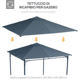easycomfort easycomfort tetto di ricambio per gazebo 3x3 m in poliestere grigio con 8 fori di ventilazione
