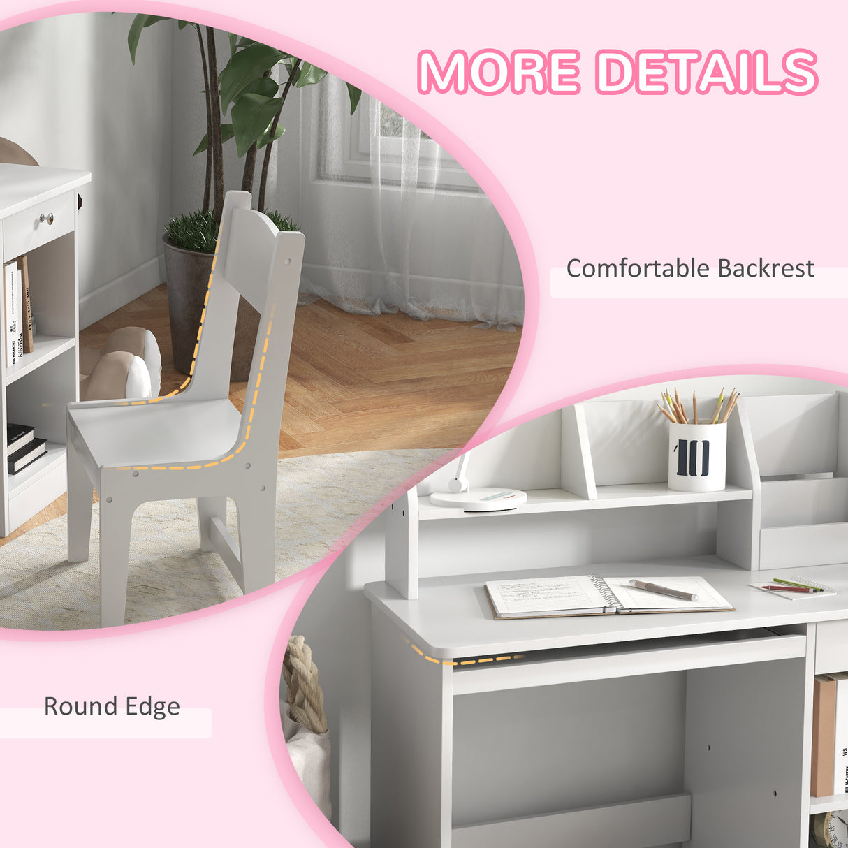 easycomfort easycomfortzonekiz banco scuola e sedia per bambini da 5 8 anni con scaffale e mensola estraibile in legno bianco