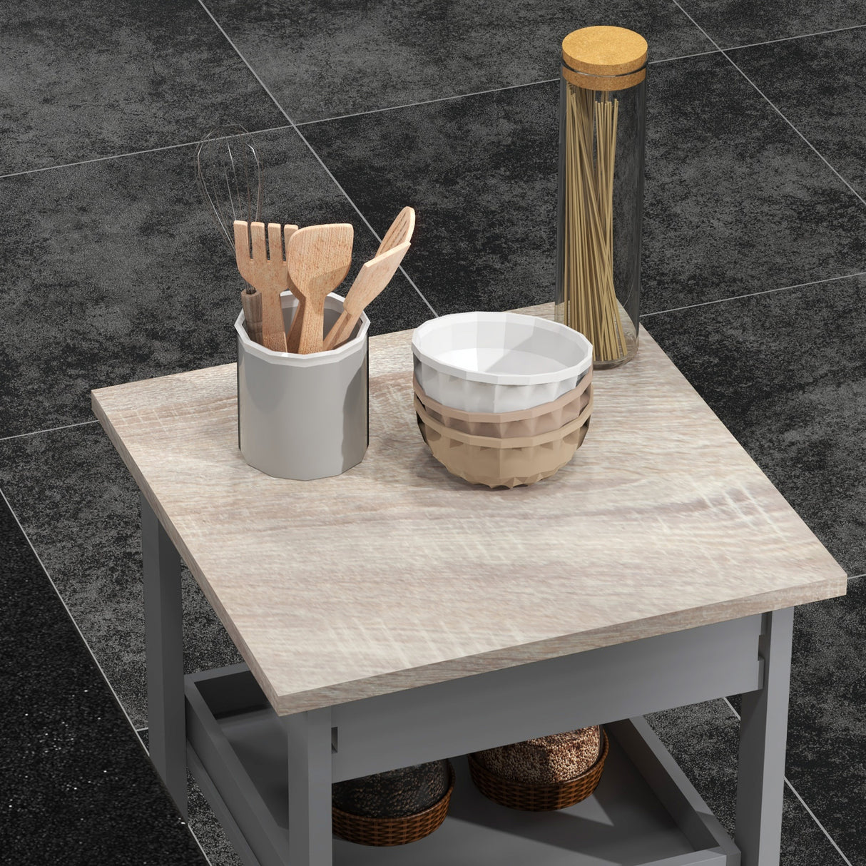 easycomfort easycomfort carrello da cucina con cassetto 2 vassoi estraibili e ripiano fisso in legno di pino e mdf 37x37x76 cm