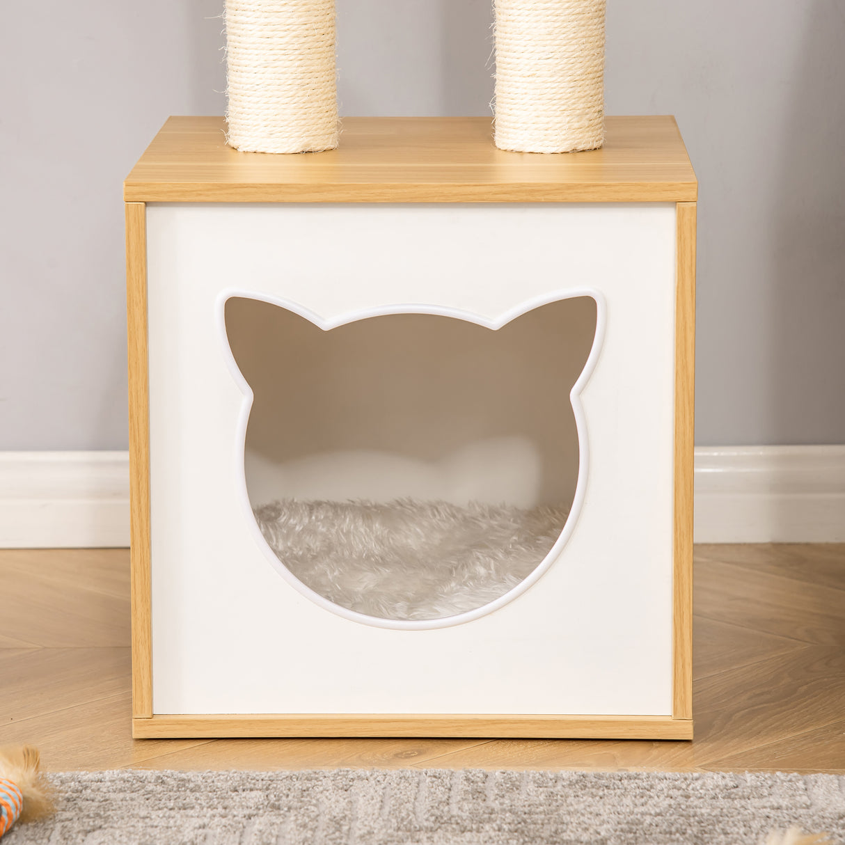 immagine-8-easycomfort-easycomfort-casetta-per-gatti-con-pali-tiragraffi-in-sisal-cuscini-lavabili-e-pallina-35x35x81cm-quercia