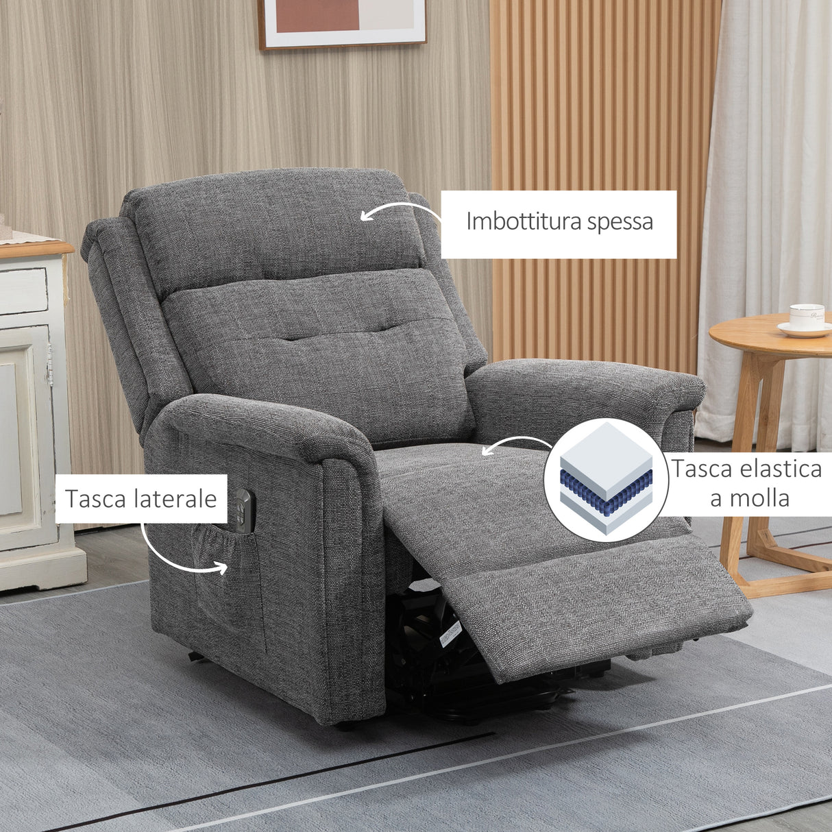 easycomfort easycomfort poltrona relax alzapersona reclinabile con poggiapiedi rivestimento in tessuto grigio