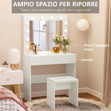 easycomfort easycomfort set tavolo da trucco toeletta con specchio 12 luci led sgabello imbottito e ampio cassetto in legno 80x40x140 cm bianco