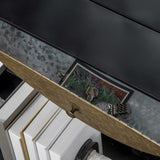 easycomfort easycomfort specchio da parete rotondo da 61cm con cassetto e cornice in metallo nero