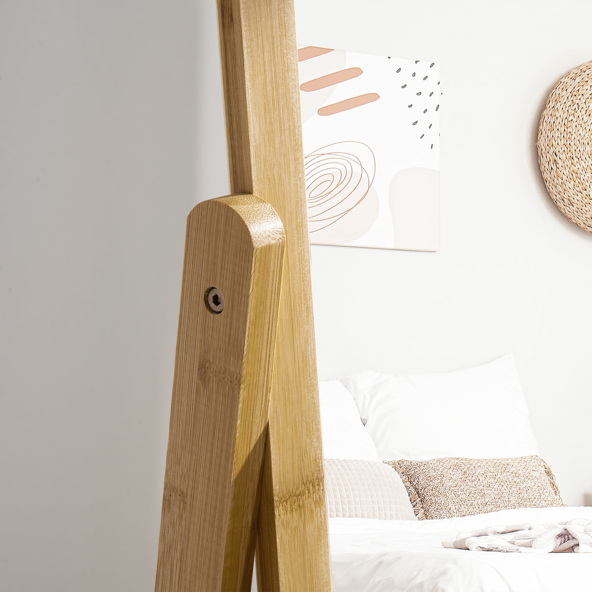 easycomfort easycomfort specchio da terra con cassetto in mdf e bambu 45x30x160 cm bianco e color legno