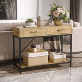 easycomfort easycomfort tavolo consolle stile vintage in metallo e legno con 2 cassetti e mensola 100x35x76 5cm marrone