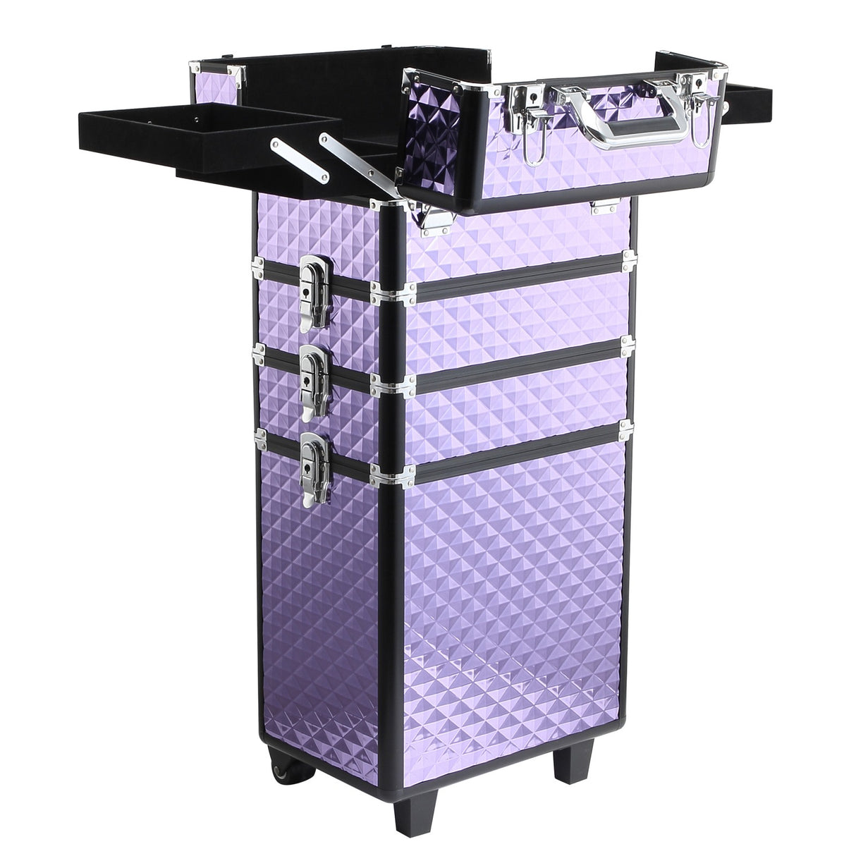 easycomfort easycomfort valigia porta trucchi professionale trolley makeup da viaggio in alluminio 2 ruote viola 33 5x23x7695 5cm ean 8054144137650