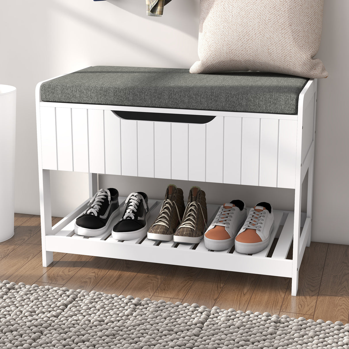 easycomfort easycomfort mobile appendiabiti a muro con panca scarpiera per ingresso e corridoio 80x20x40 cm bianco