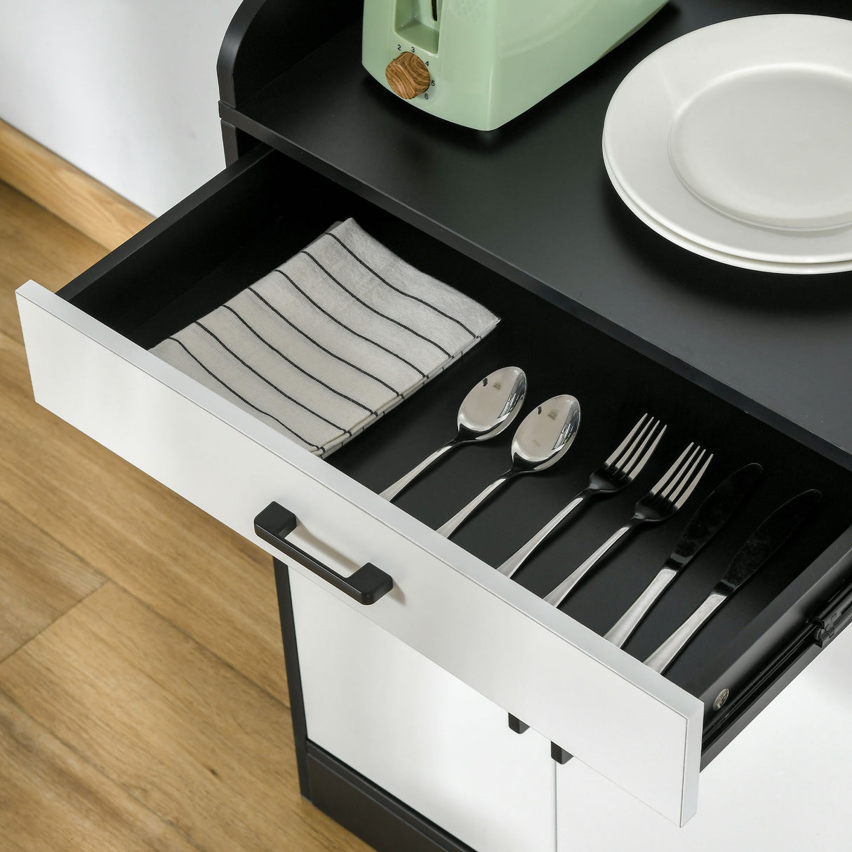 immagine-9-easycomfort-easycomfort-mobiletto-da-cucina-moderno-in-mdf-con-2-armadietti-1-cassetto-e-ripiani-regolabili-90x40x90-cm-bianco-e-nero