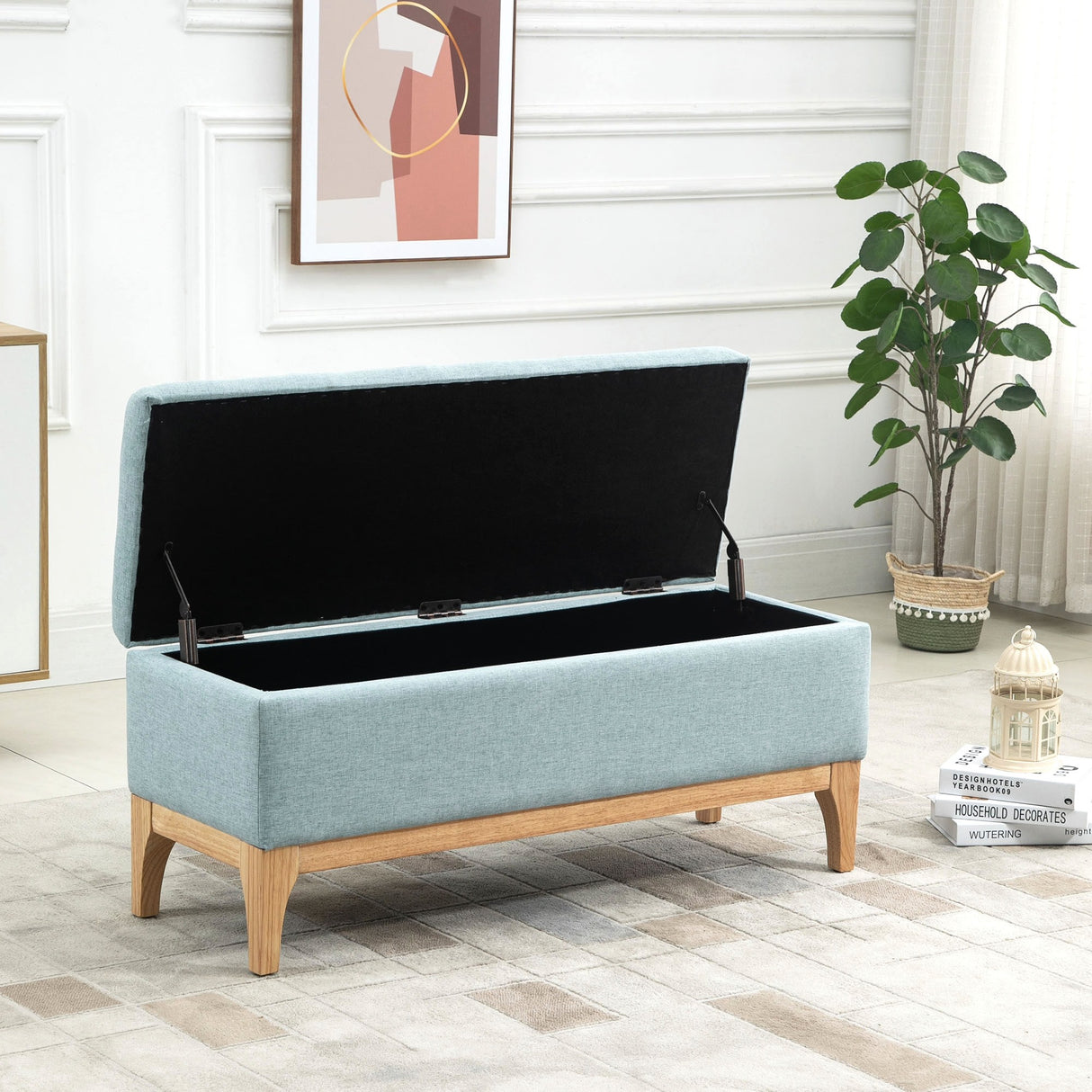 easycomfort easycomfort panca imbottita contenitore in tessuto con design scandinavo 110x39x45acm azzurro