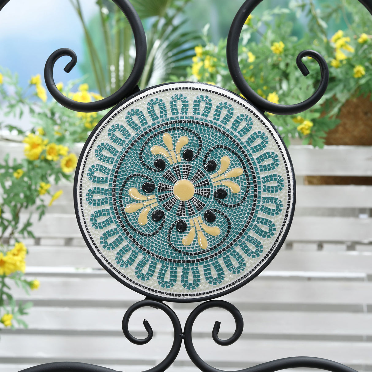 easycomfort easycomfort set da giardino 3 pezzi con mosaico tavolino e 2 sedie pieghevoli verde