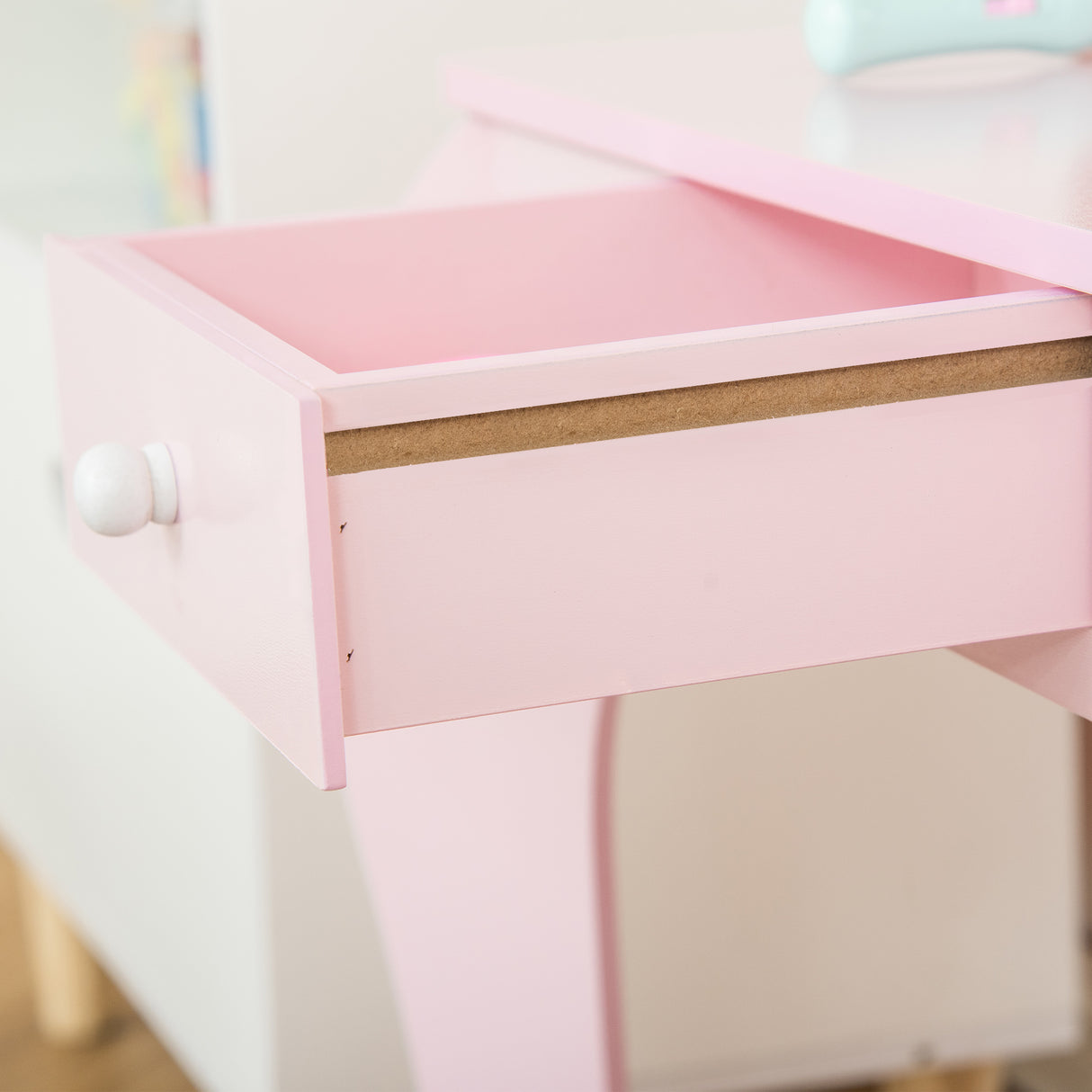 easycomfort easycomfort tavolo trucco per bambini con sgabello in legno toeletta con specchio e cassetto 60x36x88cm rosa