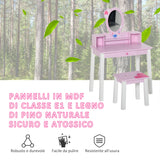 easycomfort easycomfort toeletta per bambine 3 anni in legno set tavolo da trucco giocattolo con specchio e sgabello rosa