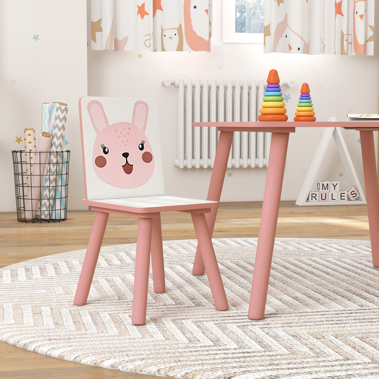easycomfort easycomfortzonekiz set tavolo e sedie 3 pezzi per bambini 3 8 anni in mdf e legno di pino con disegni di animali rosa