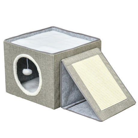 immagine-1-easycomfort-easycomfort-cuccia-per-gatti-pieghevole-e-portatile-casetta-per-gatti-con-pannello-tiragraffi-2-cuscini-e-pallina-in-peluche-e-tessuto-grigio