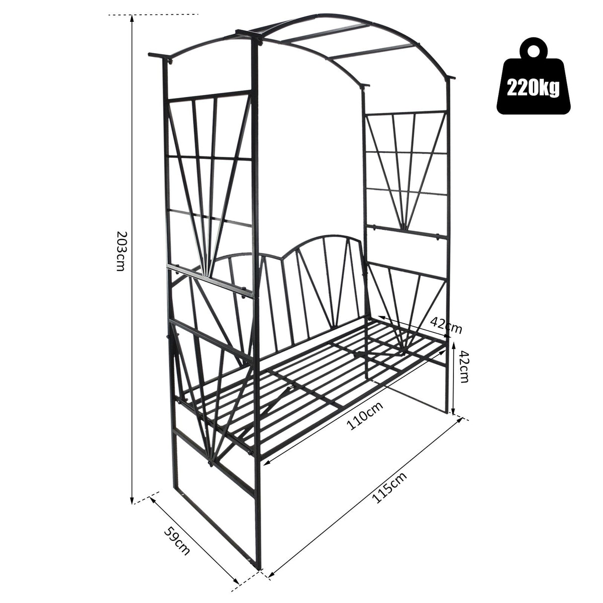 immagine-1-easycomfort-easycomfort-panchina-da-giardino-2-posti-con-arco-rampicanti-per-piante-nero-115x59x203cm-ean-8054144138213