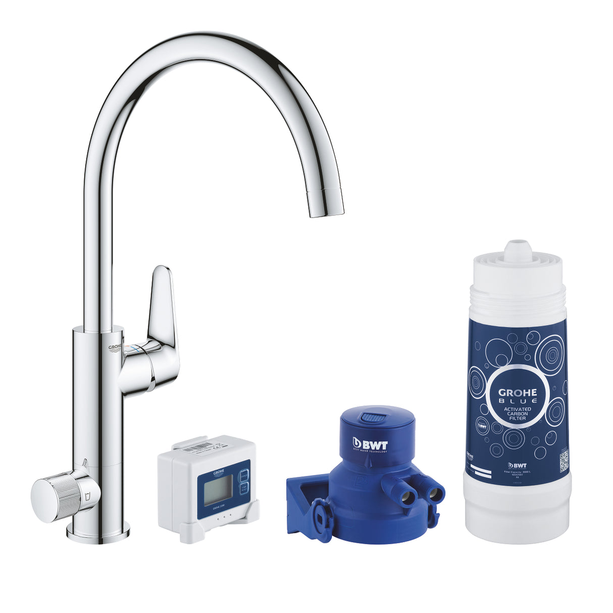 immagine-1-grohe-miscelatore-monocomando-per-lavello-grohe-blue-pure-baucurve-starter-kit-completo-di-depuratore-cod-30385000