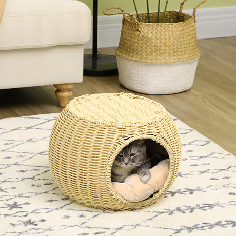 immagine-2-easycomfort-easycomfort-casetta-per-gatti-a-2-livelli-in-rattan-pe-con-cuscino-lavabile-40x30-cm-beige