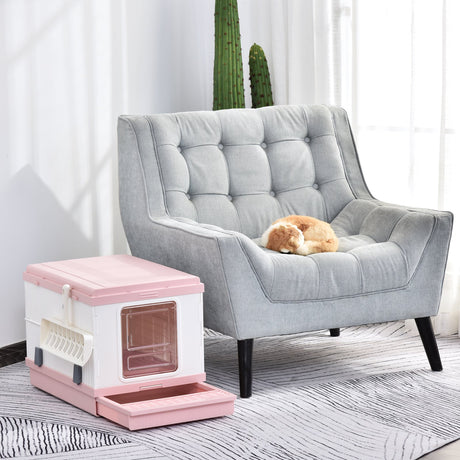 immagine-2-easycomfort-easycomfort-lettiera-portatile-per-gatti-con-coperchio-vassoio-estraibile-e-paletta-rosa-e-bianca-ean-8054111845793