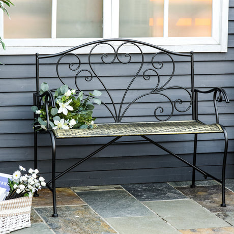 immagine-2-easycomfort-easycomfort-panchina-da-giardino-in-ferro-panca-da-esterno-in-stile-vintage-2-posti-100x-50x88cm-nero-ean-8054144136769