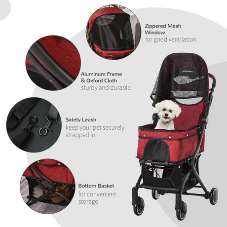 immagine-2-easycomfort-easycomfort-passeggino-per-animali-domestici-pieghevole-con-tettuccio-regolabile-in-alluminio-rosso-e-nero