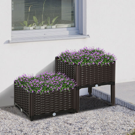 immagine-2-easycomfort-easycomfort-set-2-pezzi-fioriere-da-esterno-autoirriganti-rialzate-letto-da-giardino-rialzato-per-fiori-effetto-rattan-in-pp-marrone-ean-8054111842471