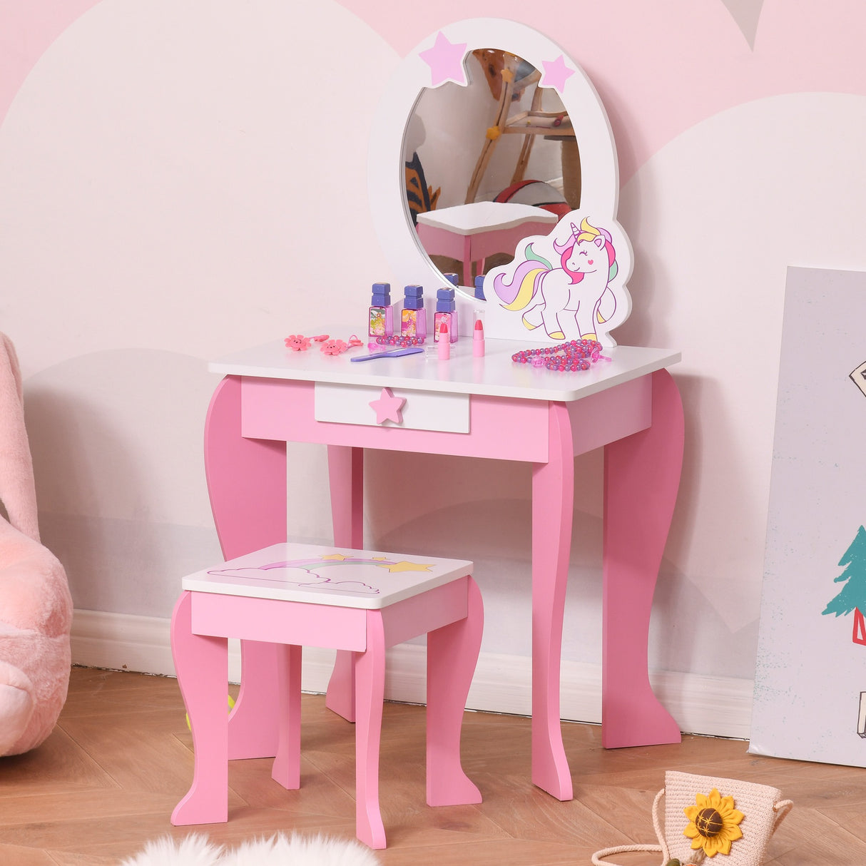 immagine-2-easycomfort-easycomfort-specchiera-giocattolo-toeletta-con-cassetto-e-sgabello-in-legno-giochi-per-bambine-3-6-anni-rosa-e-bianco