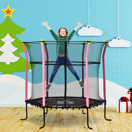 immagine-2-easycomfort-easycomfort-tappeto-elastico-per-bambini-3-10-anni-con-rete-di-sicurezza-e-corde-elastiche-trampolino-da-giardino-160x163-5acm-rosa-e-nero