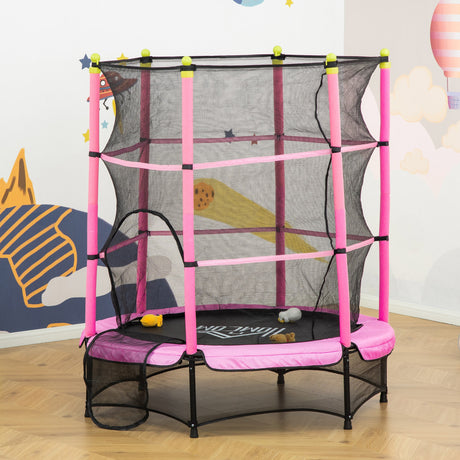 immagine-2-easycomfort-easycomfort-tappeto-elastico-per-bambini-3-6-anni-con-rete-bordo-imbottito-e-corde-elastiche-trampolino-da-giardino-140x158cm-rosanero