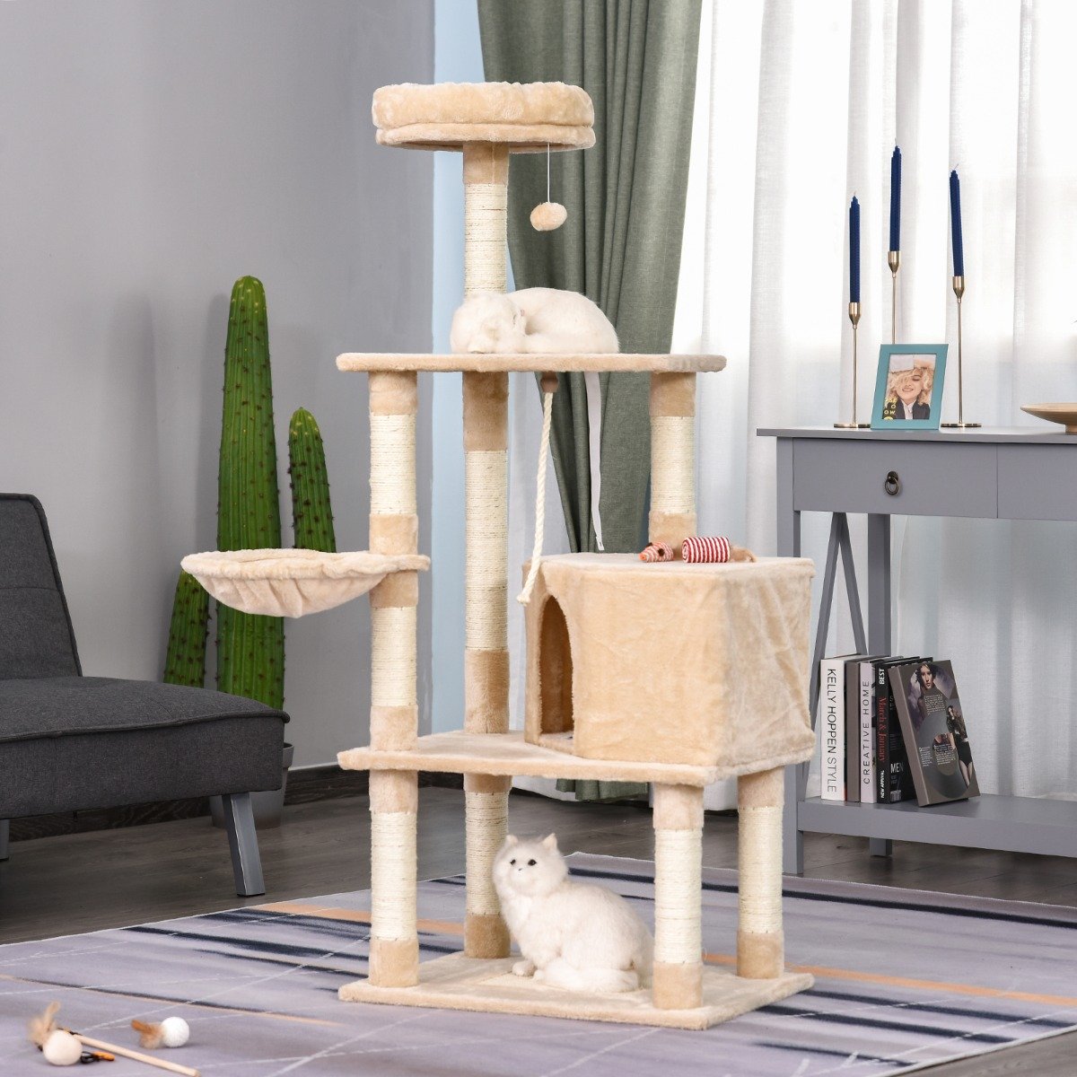 immagine-2-easycomfort-easycomfort-tiragraffi-a-colonna-per-gatti-con-4-livelli-cuccia-lettini-sospesi-e-pali-in-corda-sisal-beige-ean-8054144132266