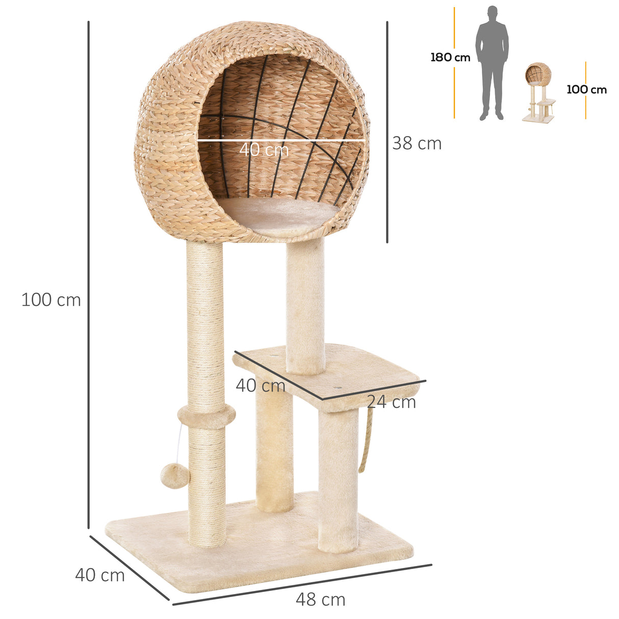 immagine-3-easycomfort-easycomfort-albero-tiragraffi-per-gatti-fino-a-5kg-con-cuccia-e-rivestimento-in-peluche-48x40x100cm-beige-ean-8054144137827