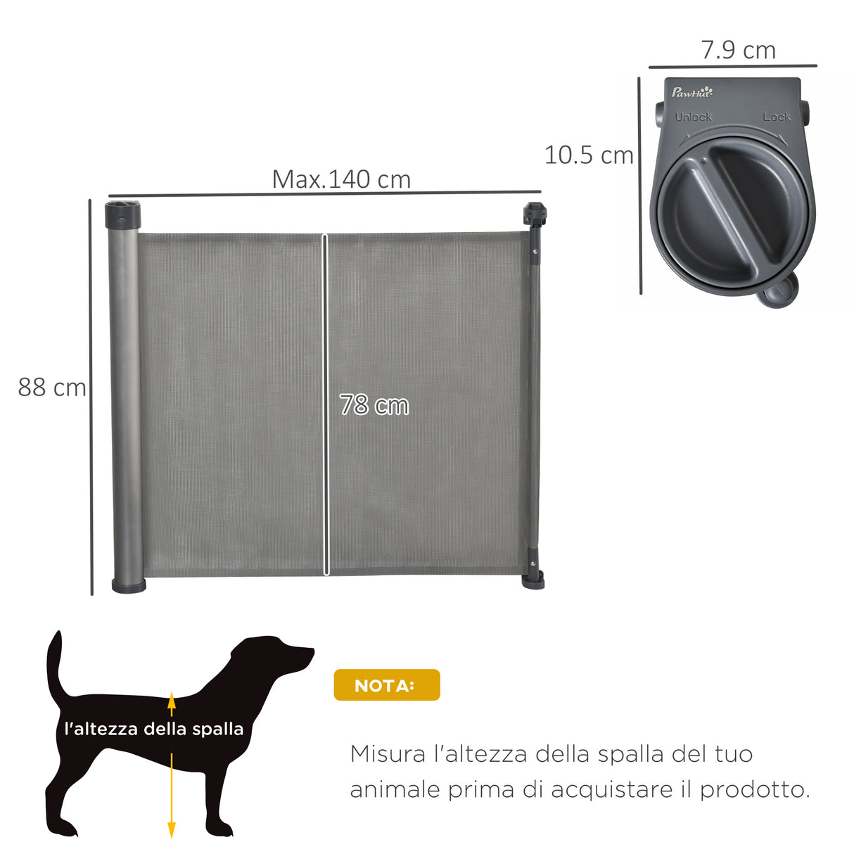 immagine-3-easycomfort-easycomfort-cancelletto-per-cani-di-sicurezza-per-cani-estensibile-fino-140cm-barriera-avvolgibile-per-porte-scale-corridoi-grigio