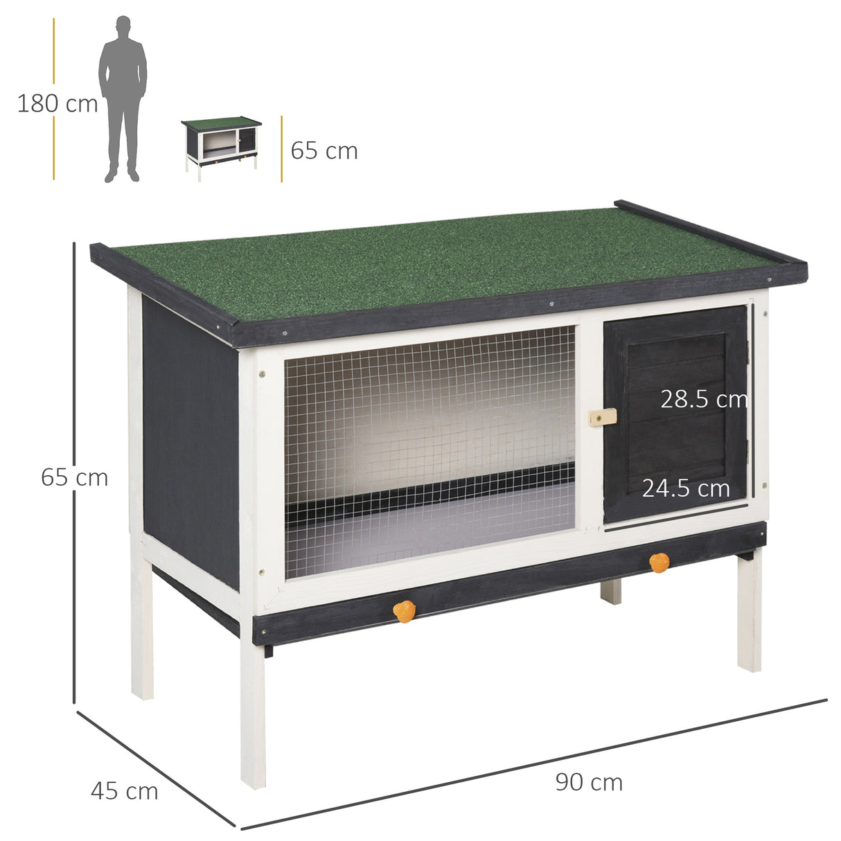 immagine-3-easycomfort-easycomfort-conigliera-in-legno-di-abete-da-esterno-con-vassoio-estraibile-tetto-apribile-in-bitume-e-rete-metallica-90x45x65cm-nera-bianca-e-verde