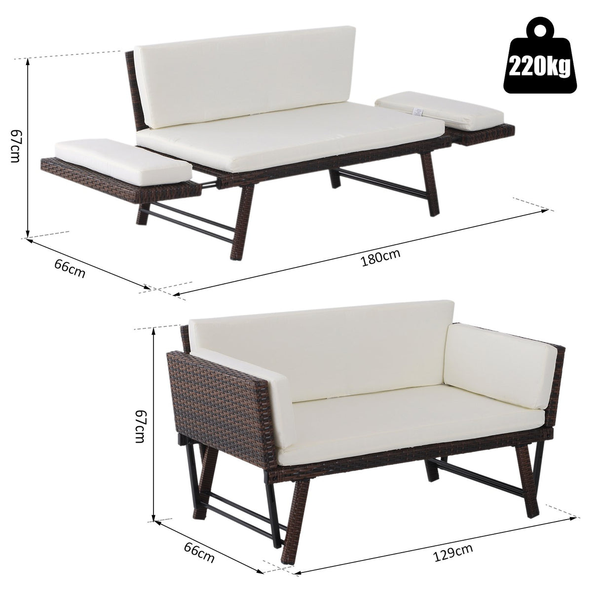 immagine-3-easycomfort-easycomfort-divano-2-posti-con-braccioli-estensibili-da-giardino-rattan-129x63x67cm-bianco-marrone-ean-8054144135274