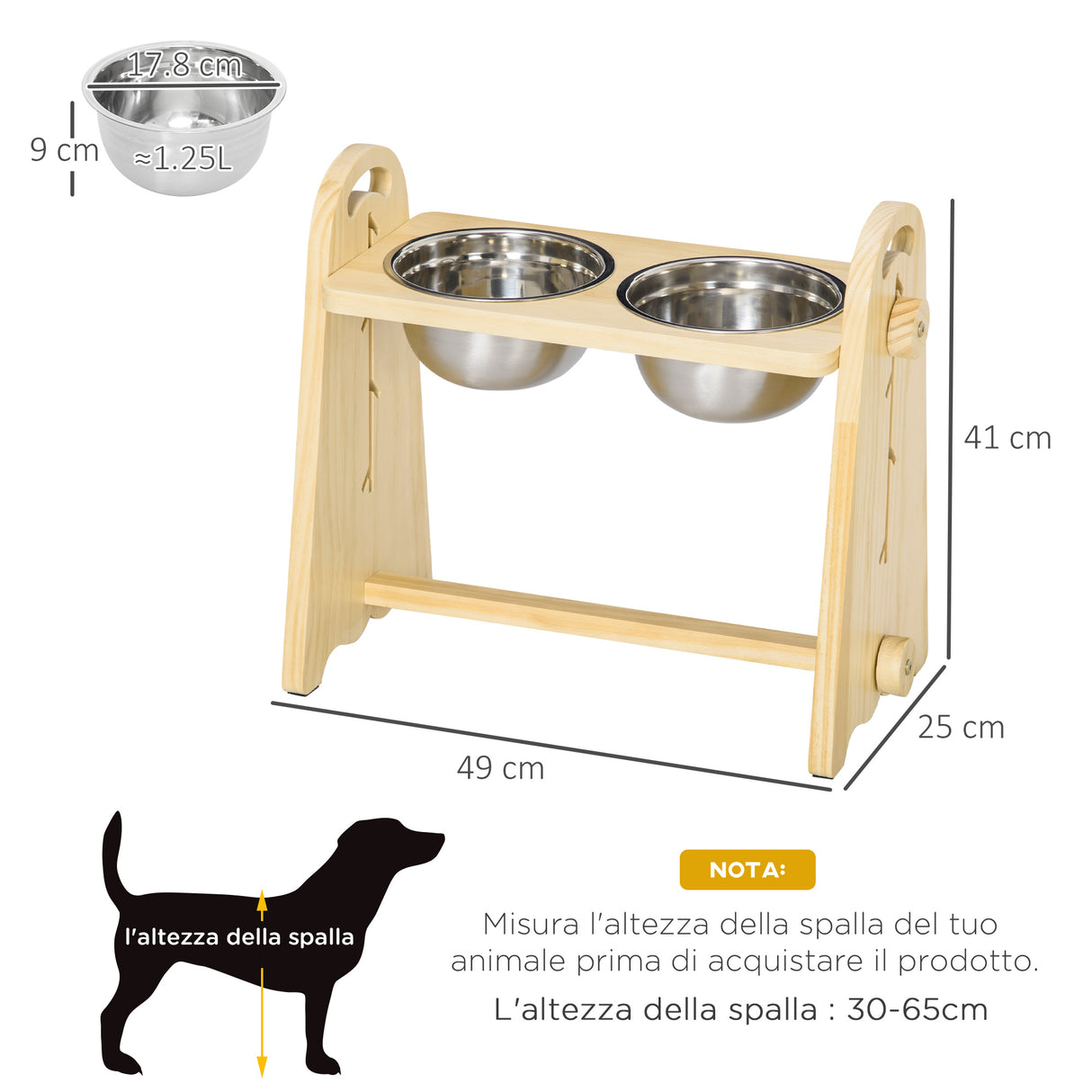 immagine-3-easycomfort-easycomfort-doppia-ciotola-per-cani-rialzata-regolabile-2-ciotole-in-acciaio-e-base-in-legno-per-cani-grandi-e-piccoli-49x25x41cm