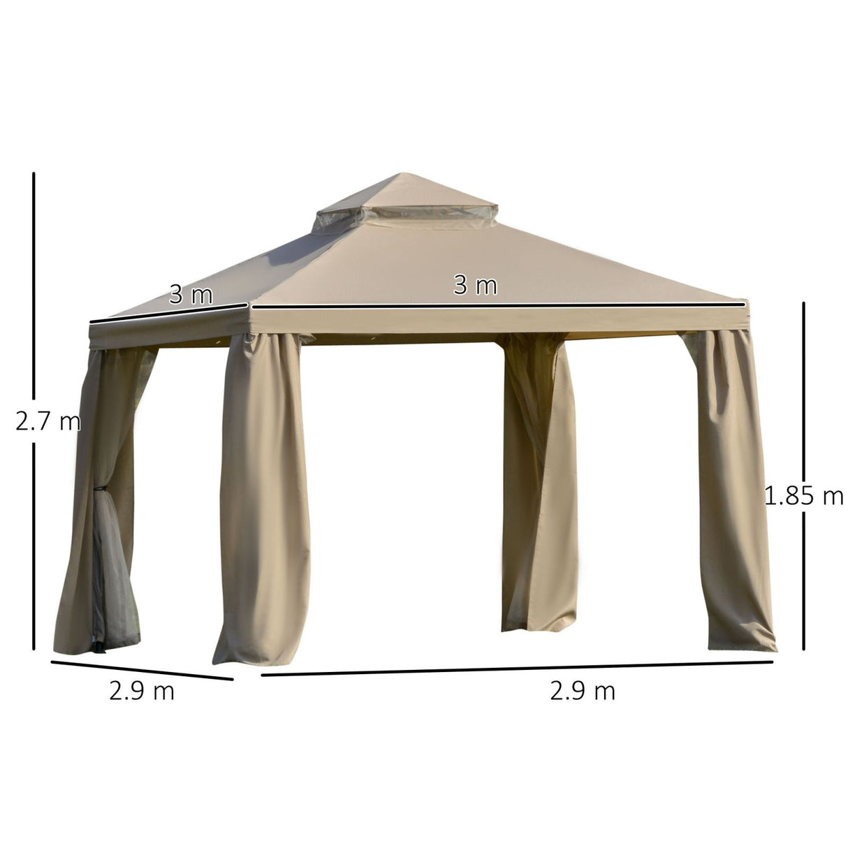 immagine-3-easycomfort-easycomfort-gazebo-da-giardino-3x3m-in-metallo-con-zanzariera-e-tetto-a-2-livelli-in-poliestere-cachi-ean-8055776914671