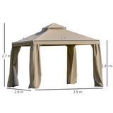 immagine-3-easycomfort-easycomfort-gazebo-da-giardino-3x3m-in-metallo-con-zanzariera-e-tetto-a-2-livelli-in-poliestere-cachi-ean-8055776914671