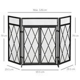 immagine-3-easycomfort-easycomfort-parascintille-per-camino-in-metallo-con-3-pannelli-pieghevoli-e-2-porte-120x11-5x79cm-nero