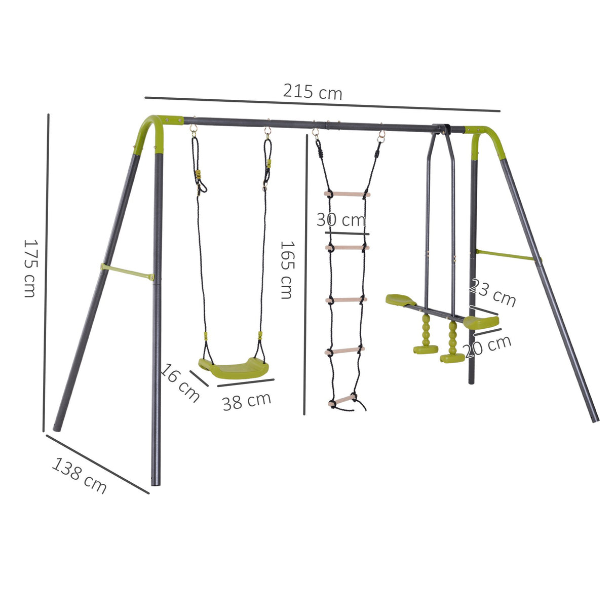 immagine-3-easycomfort-easycomfort-stand-bambini-3-in-1-con-altalena-cavalluccio-e-scaletta-in-metallo-resistente-capacita-di-peso-50-kg-ogni-sedile-215295x138x175cm-verde