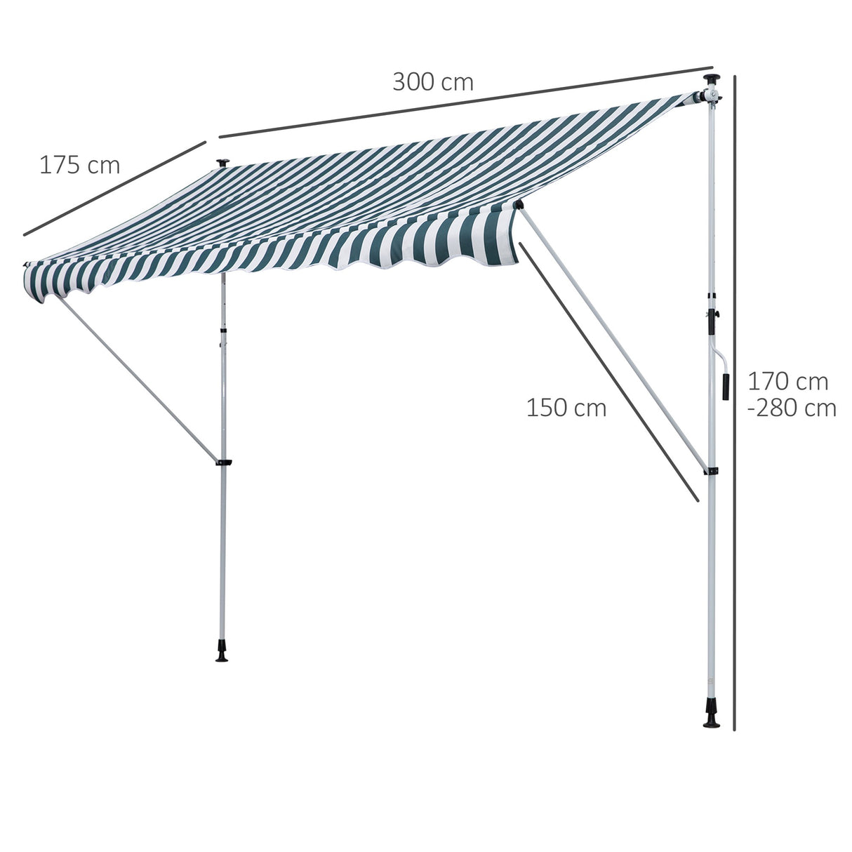 immagine-3-easycomfort-easycomfort-tenda-da-sole-a-bracci-3x1-5m-con-manovella-e-struttura-telescopica-bianco-e-verde