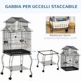 immagine-4-easycomfort-easycomfort-gabbia-per-uccelli-da-interni-in-acciaio-e-legno-con-vassoio-4-ruote-e-trespolo-50x49x137cm